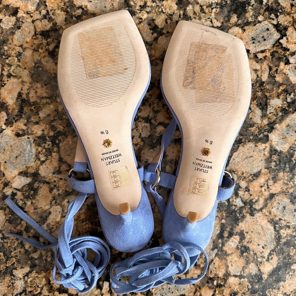 Stuart Weitzman Lalita 75 Womens Ankle Tie Heel Thong Sandal  Blue Suede - Picture 7 of 9